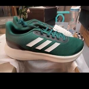 Adidas Forest Green Runfalcon Running Shoes with White Accents, NIB